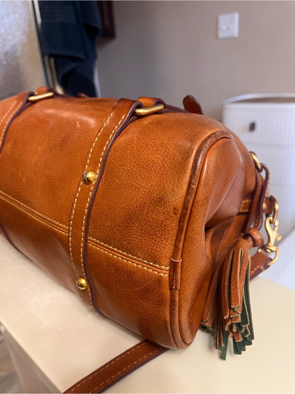 Dooney & Bourke Florentine Cognac Satchel with Tassel - Picture 15 of 16